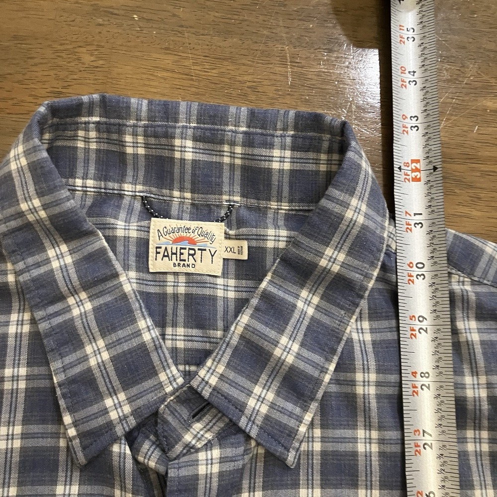 Faherty Men's XXL Blue Plaid Lightweight Flannel Shirt  Cotton Long Sleeve Light - Picture 9 of 10
